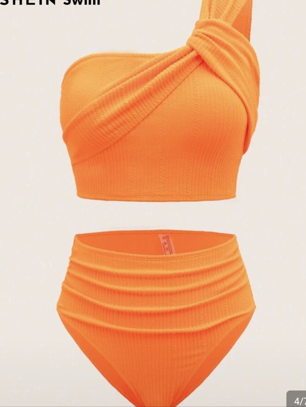 SHEIN Bright Orange Ribbed High-Waist Bikini - Picture 2 of 5